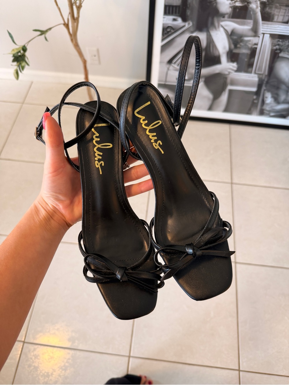 Lulu's Black Strappy Bow Heels